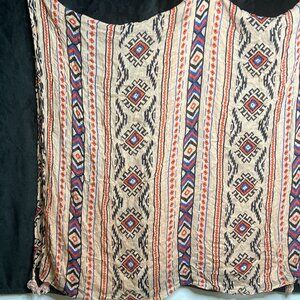 Pre-Owned Boho Tribal Print Transparent Fabric Scarf with Tassels 69"x40"